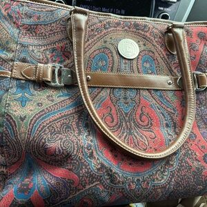 Chaps Brown and Red Luggage and Travel Bag Elegant Paisley Tote Bag P5